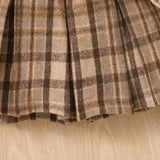Toddler Girl Shirt Plaid Pleated Skirt with Beret