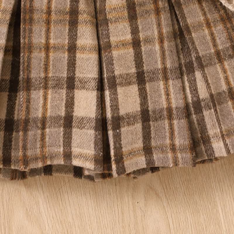 Toddler Girl Shirt Plaid Pleated Skirt with Beret