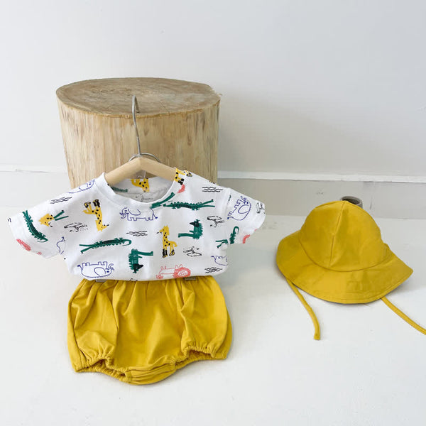 Baby Dino Tee Shorts with Hat Set