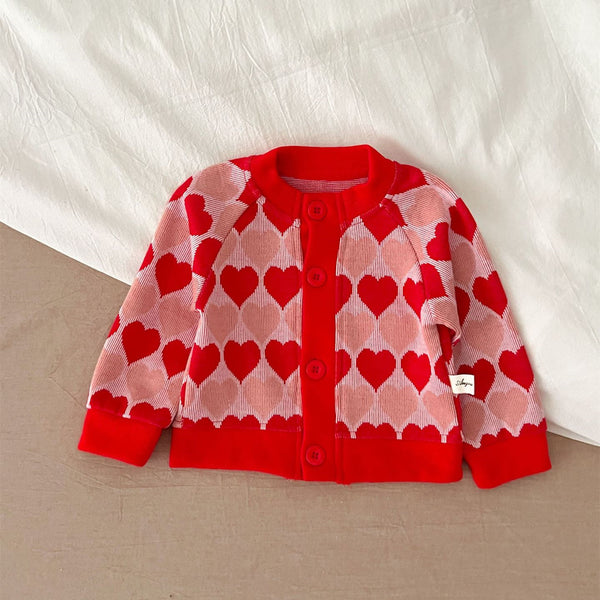Baby Girl Sweet Knitted Pink Heart Floral Cardigan