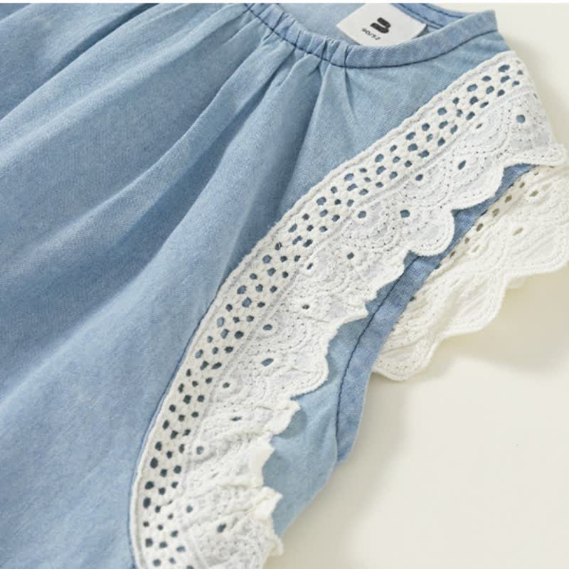 Toddler Girl Lace Trim Denim Dress