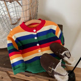 Toddler Rainbow Colorful Striped Button Cardigan