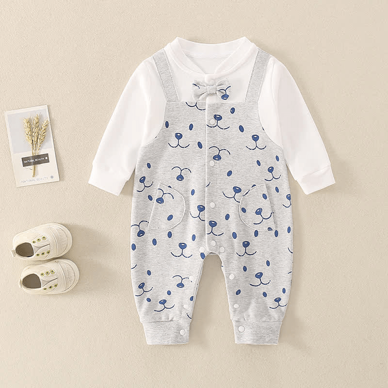 Baby Bow Tie Bear Splicing Romper