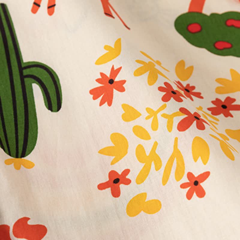 Toddler Girl Rainbow Cactus Lapel Collar Dress