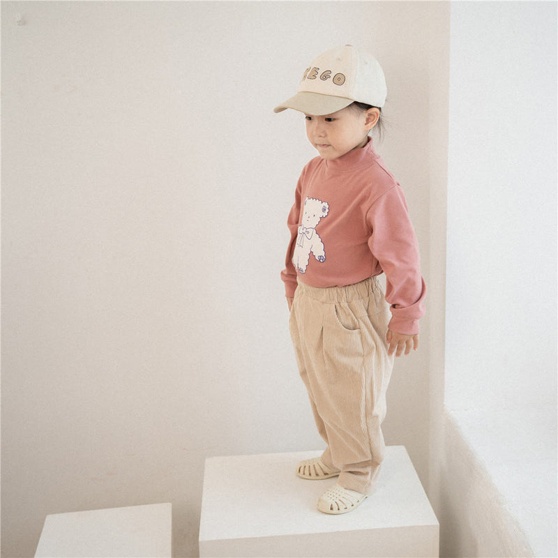 Toddler Bow Bear High Collar Thick T-shirt