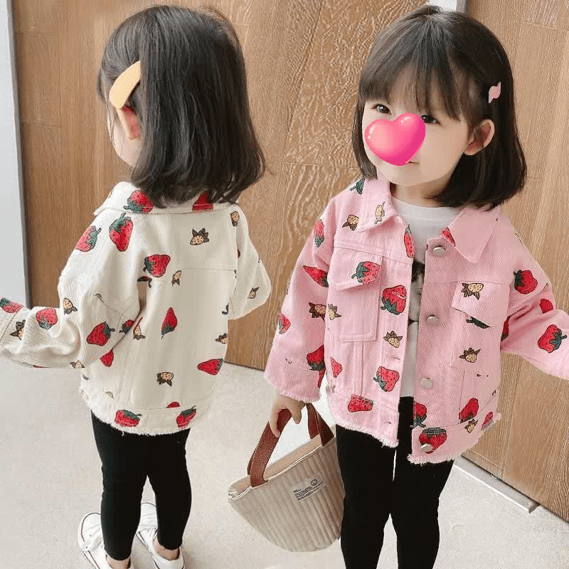Toddler Girl Strawberry Polo Denim Jacket