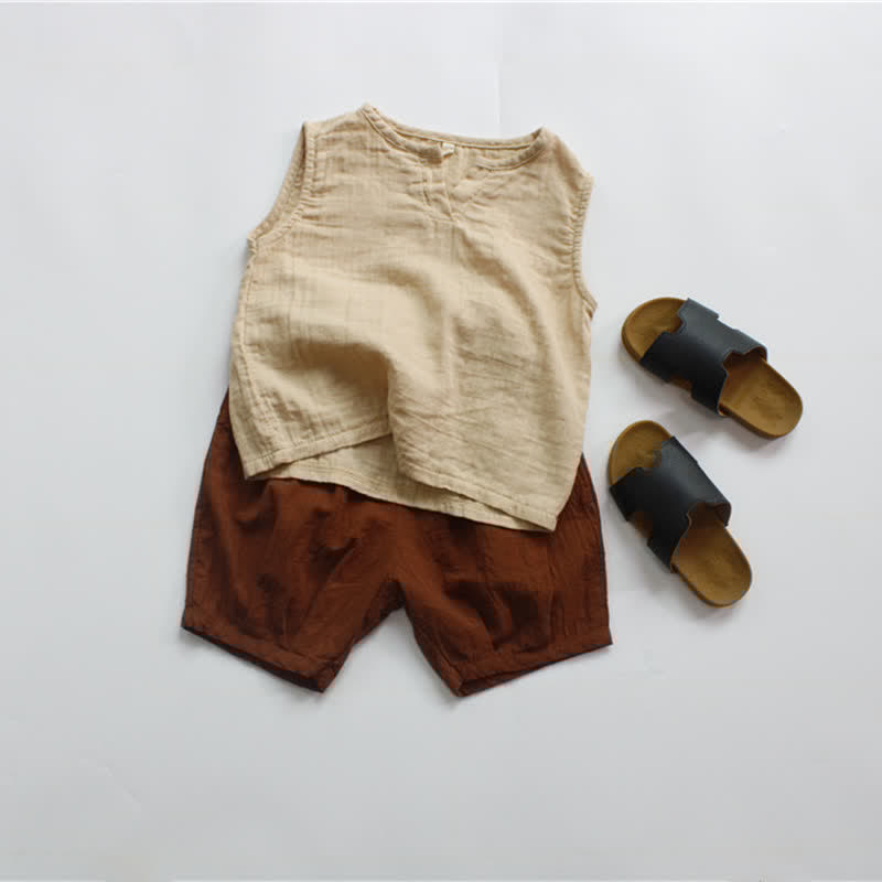 Toddler Retro Solid Color V Neck Tank Top