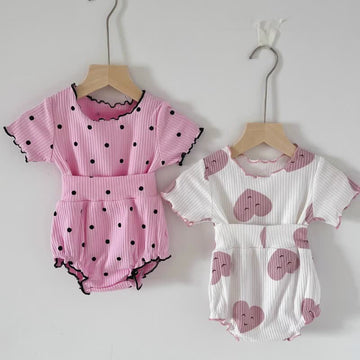 Baby Dots Heart Ribbed Tee and Short Set