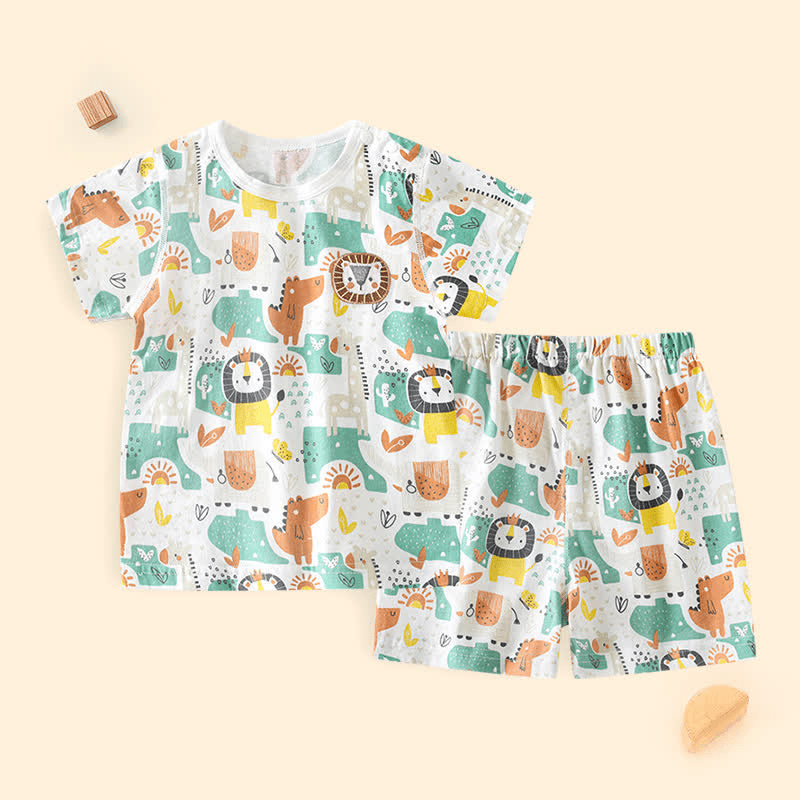 Baby Animal Crew Neck Pajamas Set