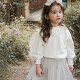 Toddler Girl Lace Sweet Solid Color Sweatshirt