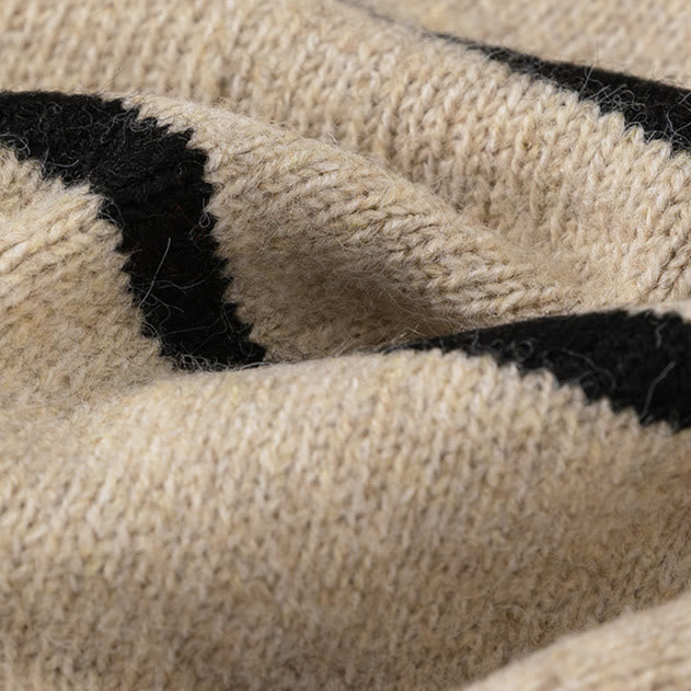 Toddler Lapels Khaki Broad-striped Knitted Casual Sweater
