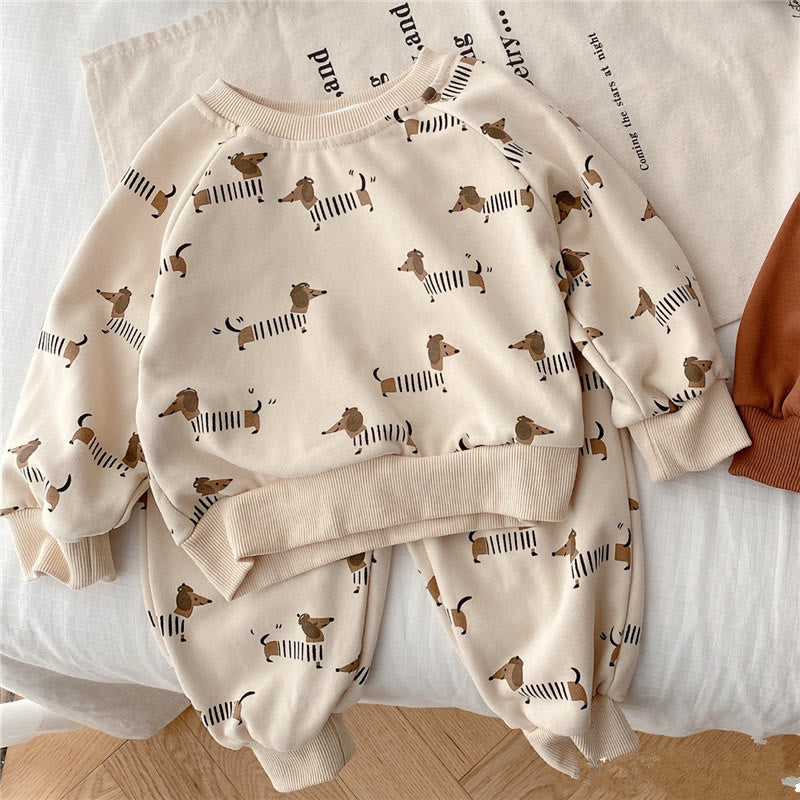Baby Toddler Striped Dog Sweatsuit 2 Pieces Set