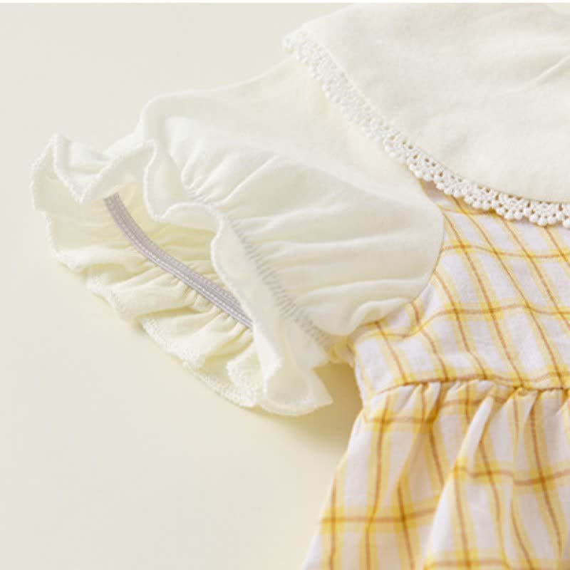 Toddler Girl Plaid Puff Sleeve Lapel Collar Dress