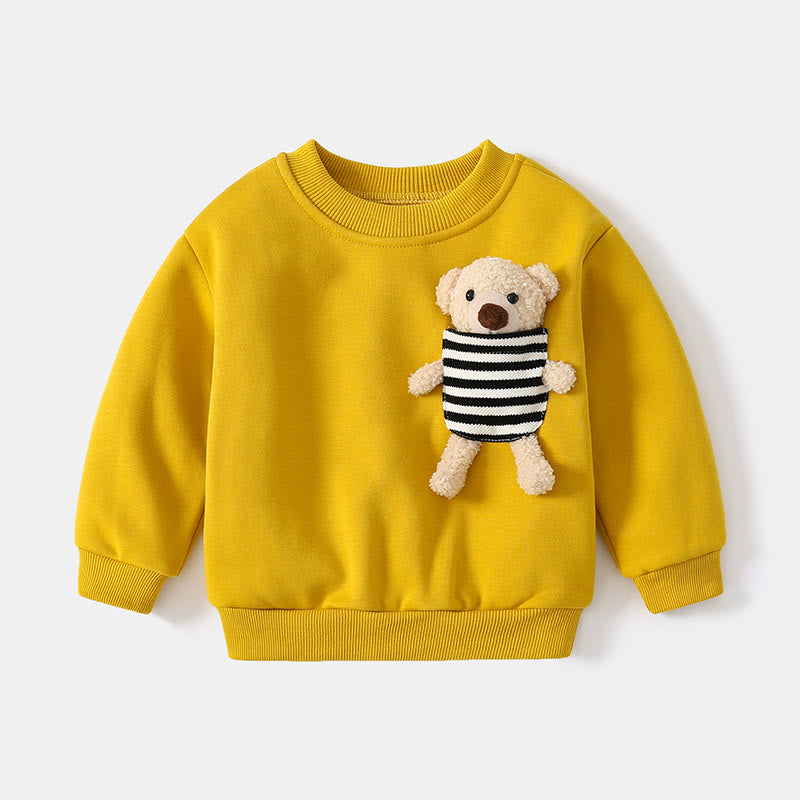 Toddler Striped Bear Round Neck Sweatshirt