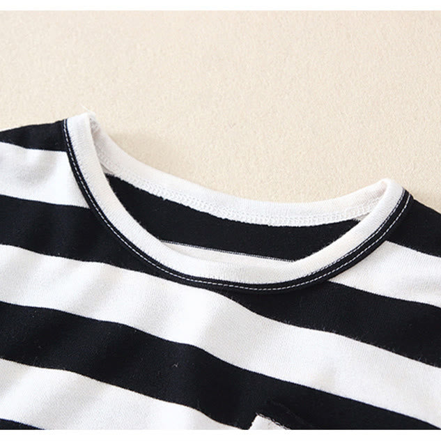 Toddler Round Neck Pocket Striped Casual Sweatshirt