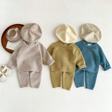 Baby Knitted Button Solid Color 2 Pieces Set