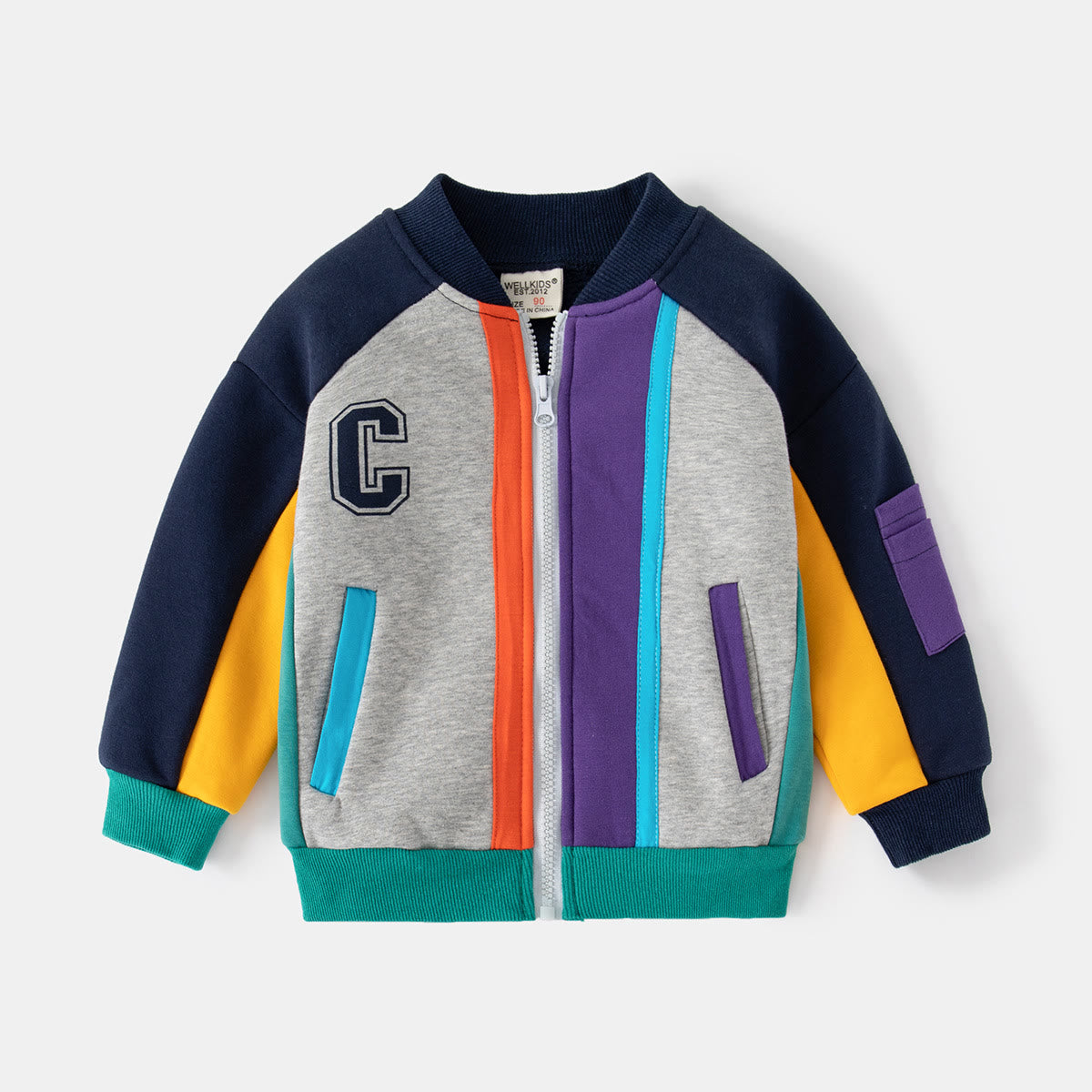 C Toddler Boy Color Block Zipper Baseball Coat