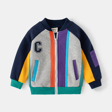 C Toddler Boy Color Block Zipper Baseball Coat