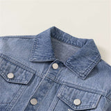 Toddler Blue Denim Slogan Collar Coat