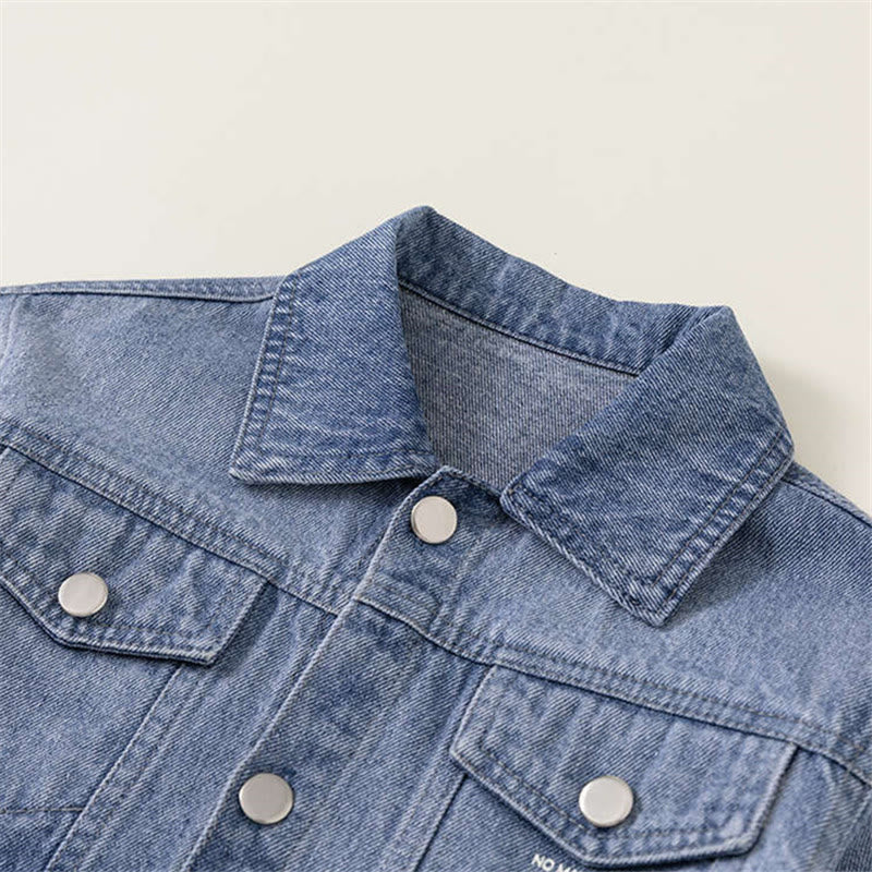 Toddler Blue Denim Slogan Collar Coat