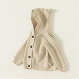 Toddler Knitted Solid Color Button Hooded Coat