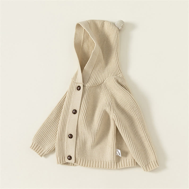 Toddler Knitted Solid Color Button Hooded Coat
