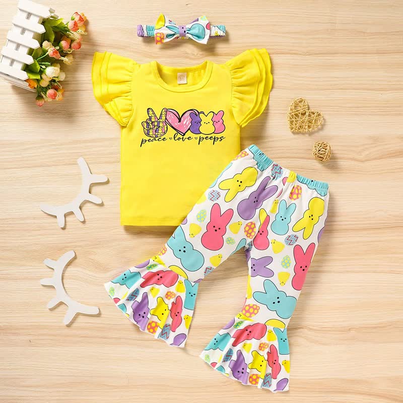 PEACE LOVE PEEPS Toddler Girl Bunny 3 Pieces Set