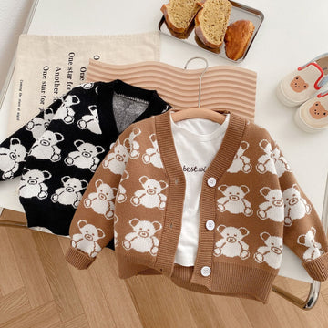 Toddler Bear Knitted V-neck Jacquard Cardigan