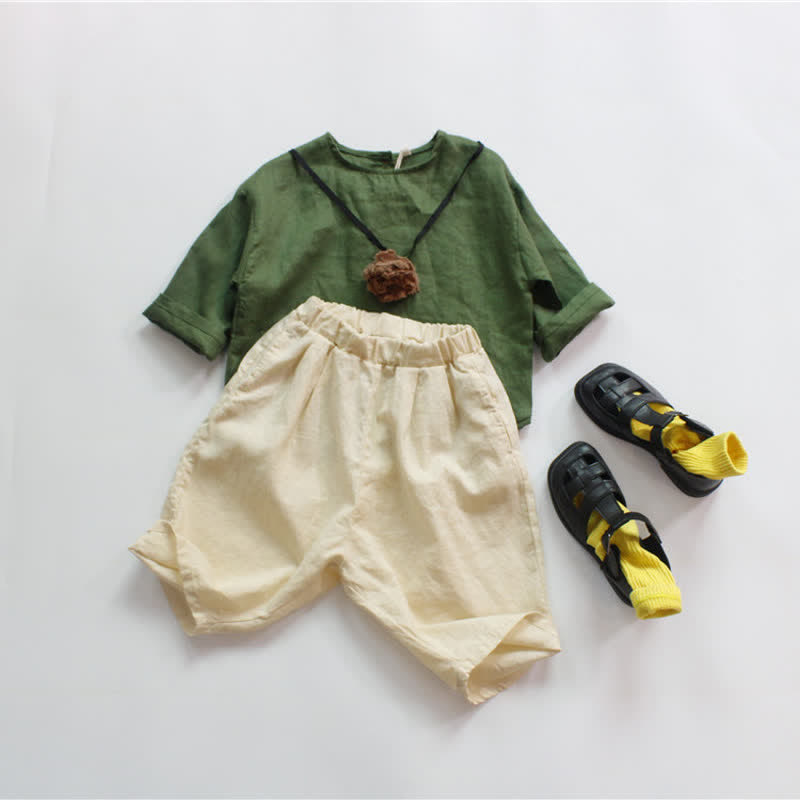 Toddler Retro Solid Color Linen Tee