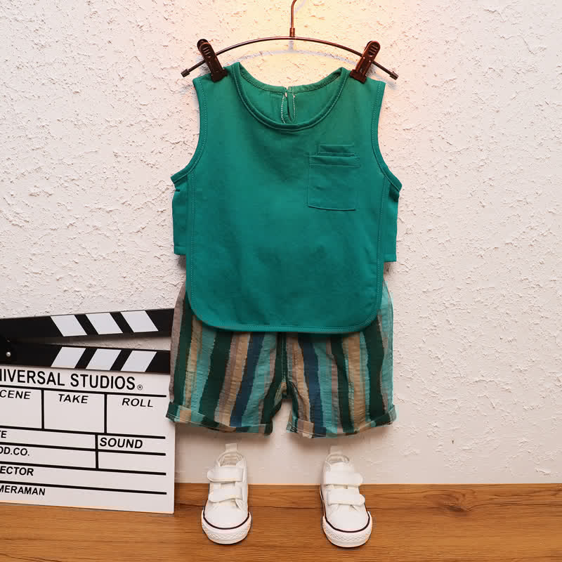 Toddler Linen Tank Top and Striped Shorts Set