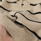 Toddler Lapels Khaki Broad-striped Knitted Casual Sweater