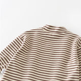 Baby Striped Embroidered Bear High Collar T-shirt