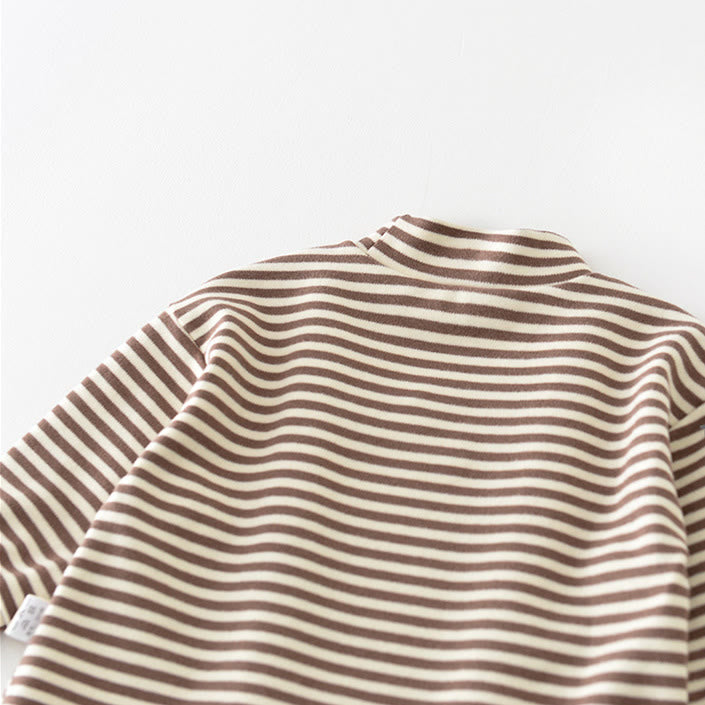 Baby Striped Embroidered Bear High Collar T-shirt