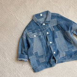 Toddler Denim Lapels Button Blue Loose Coat
