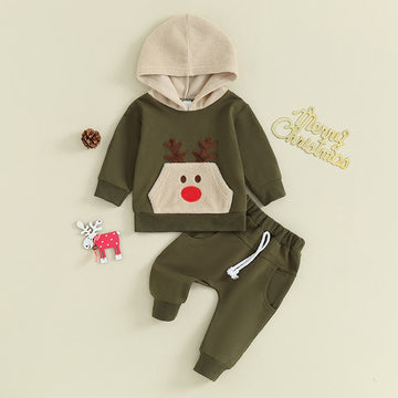 Baby Elk Hooded Green Sweatsuit 2 Pieces Set