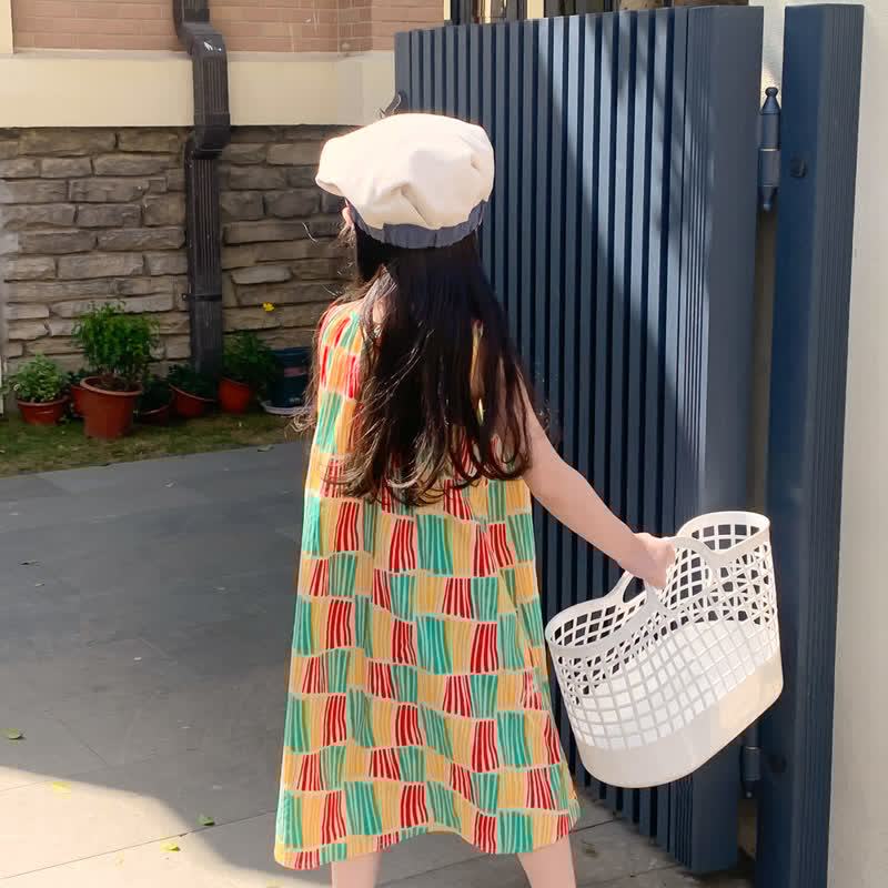 Toddler Color Block Striped Lapel Set Dress