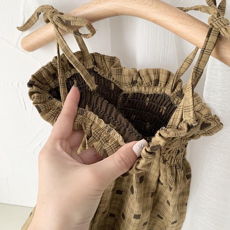 Toddler Girl Smocked Plaid Suspender Pant