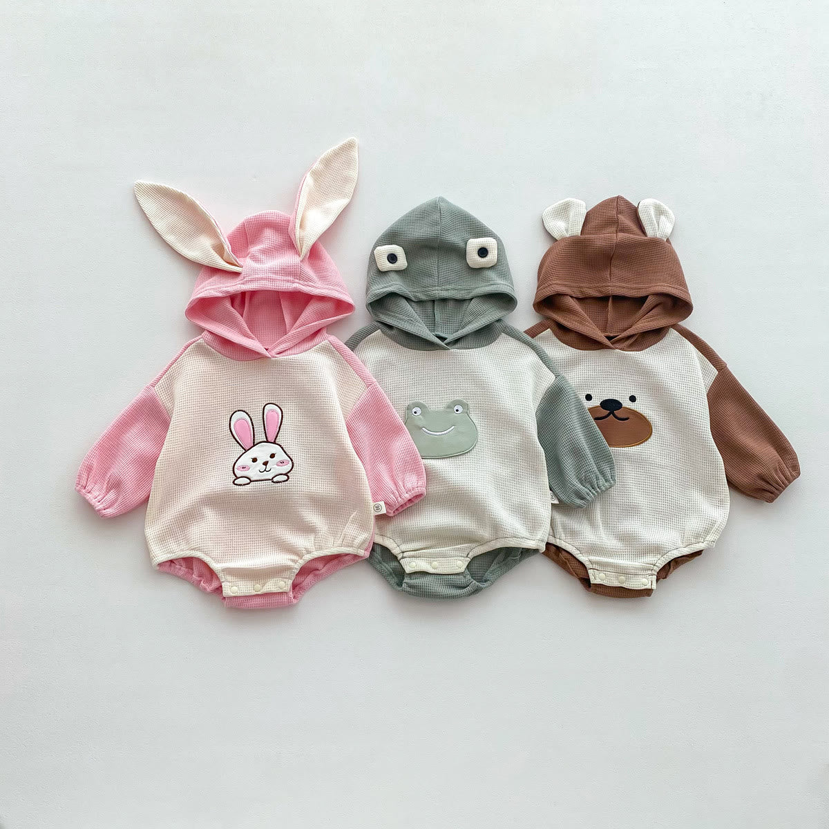 Baby Animal Waffle Hooded Bodysuit