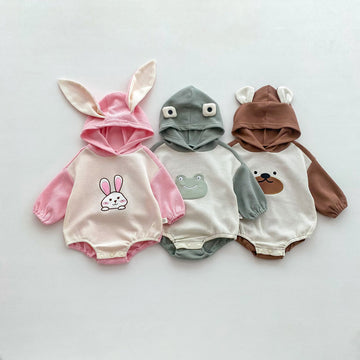 Baby Animal Waffle Hooded Bodysuit
