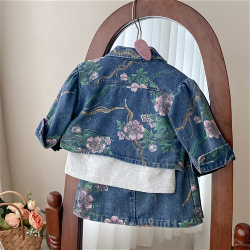 Toddler Girl Denim Flower Leaves 2 Pieces Set