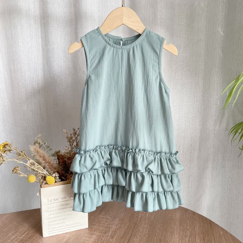 Toddler Girl Solid Color Lace Trim Sleeveless Dress