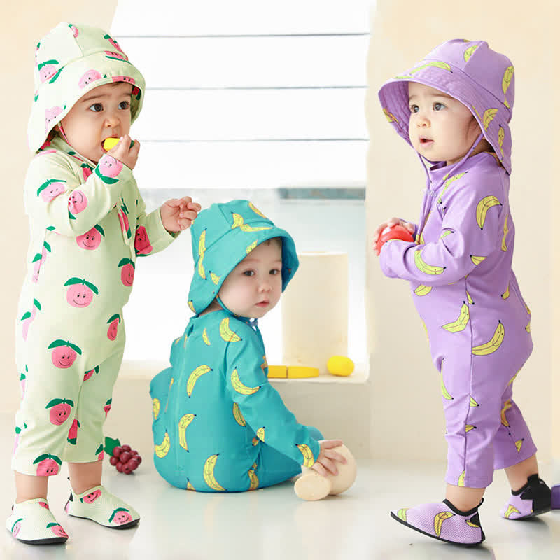 Toddler Apple Banana Swimsuit with Sun Hat