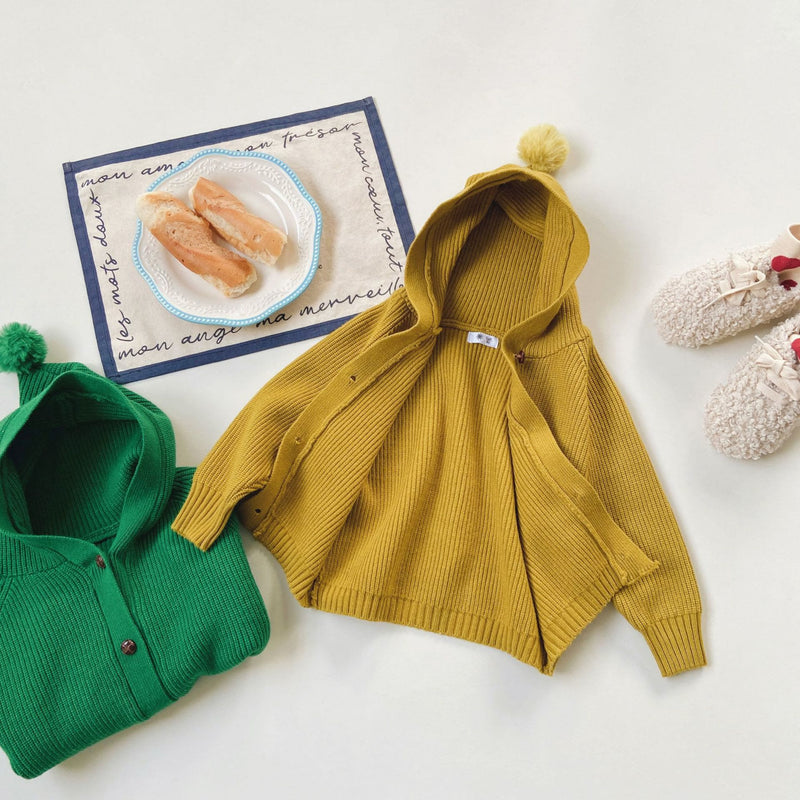 Toddler Solid Color Casual Hooded Knitted Coat