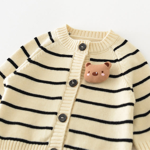 Baby Striped 3D Bear Knitted Cardigan