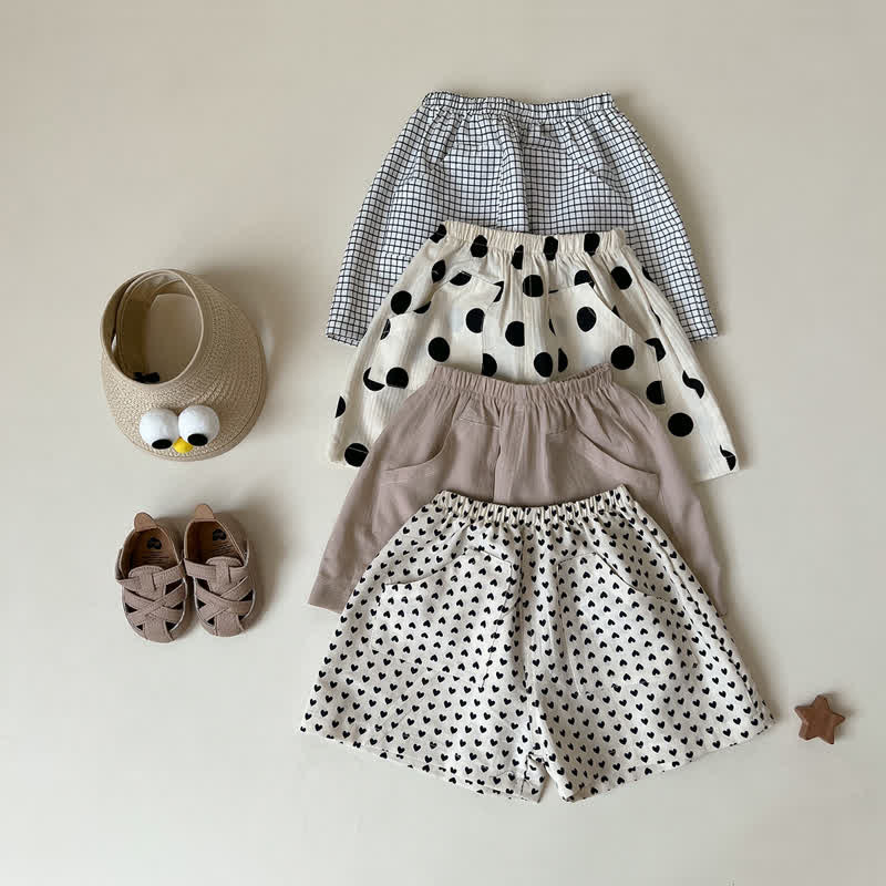 Baby Dot Heart Plaid Casual Shorts