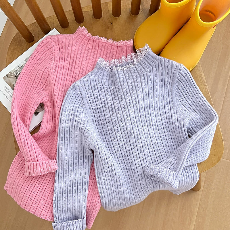 Toddler Girl Lace Solid Color Soft T-shirt