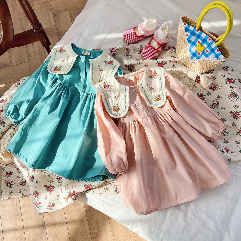 Toddler Girl Embroidered Flower Collar Princess Dress