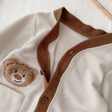 Baby Bear Button Waffle Pocket Romper Cardigan