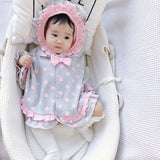 Toddler Girl Dots Bow Hooded Grey Cloak