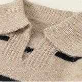 Toddler Lapels Khaki Broad-striped Knitted Casual Sweater